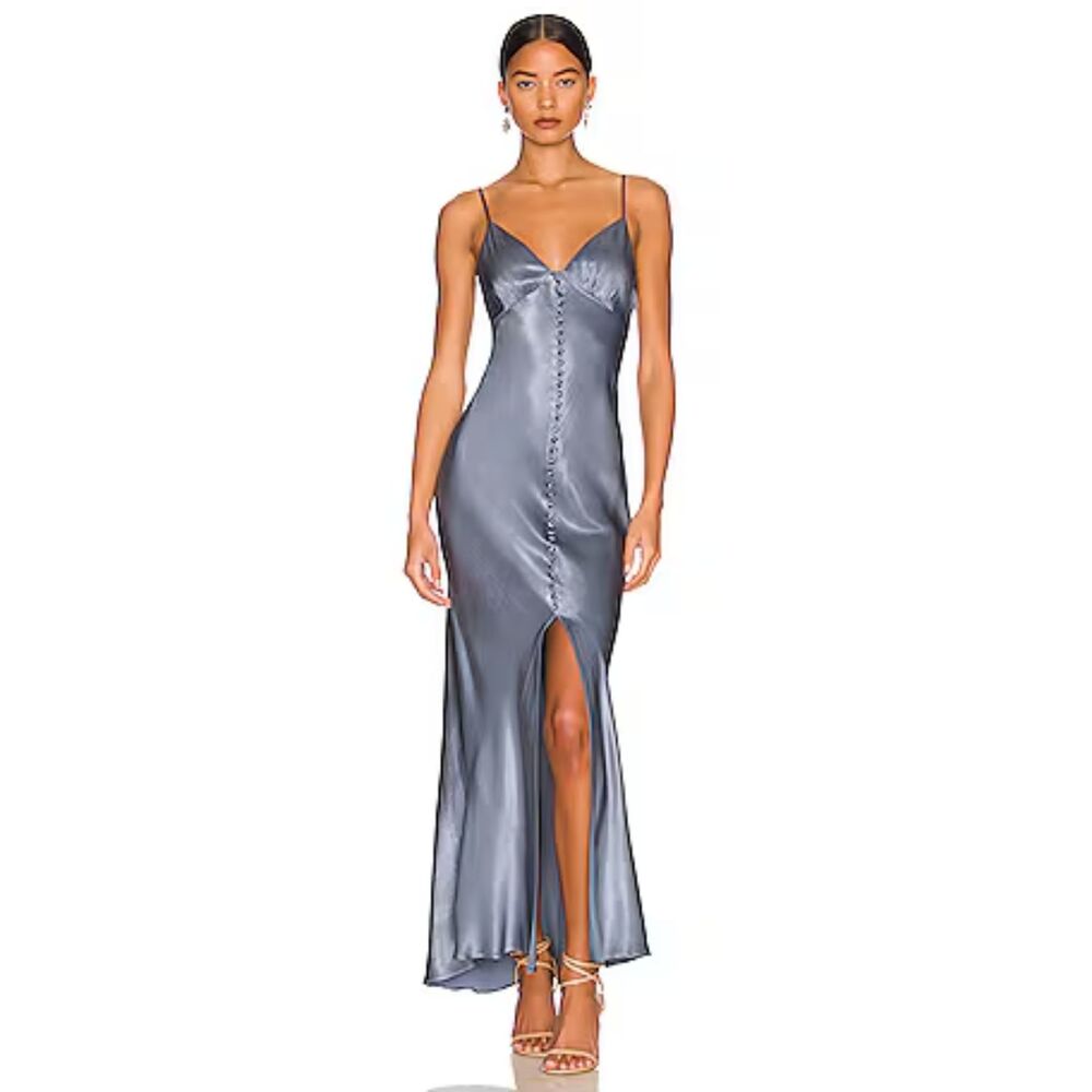 Shona Joy Lace Back Maxi Slip Dress 4 Wedding Bridesmaid Party Blue La Lune Bias